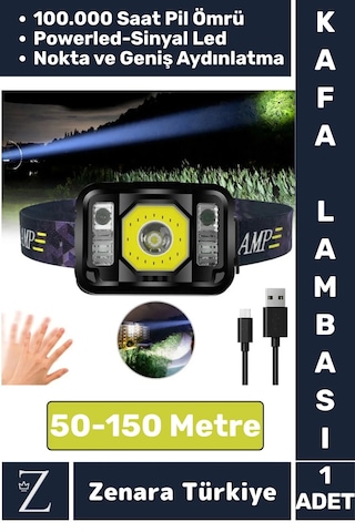 Premium Kamp Avcı Balıkçı Deprem 50-150 Metre Mesafeli Sinyal Led Şarjlı Powerled Kafa Lambası Çok Renkli