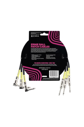 Ernie Ball Düz/açılı Yama Kabloları 18" 3'lü Paket Siyah