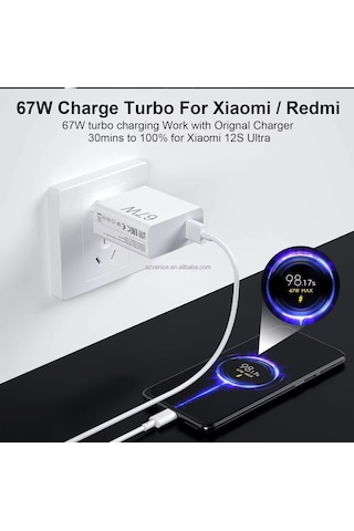 Red Mi Note 15 Pro İçin 67w Turbo Type-c Akım Korumalı Hassas Şarj Aleti Seti Saniye Sayaçlı Süper Charger