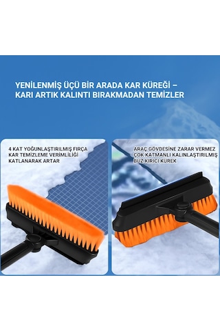 Polham Teleskopik Kar Süpürgesi Ve Buz Kazıyıcı Yüzey Çizmez Fırça Araç Camı & Kaput Temizleme Aparatı Siyah