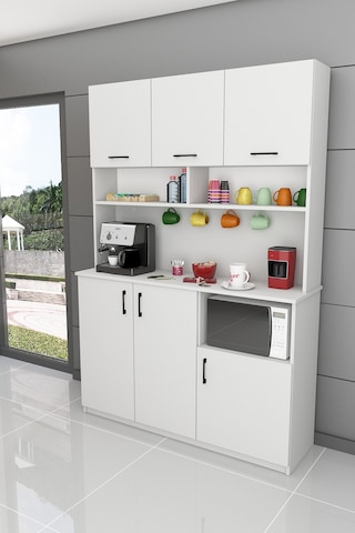 Asra Trend Kahve Köşesi KAHVE03 %100 MDF Çok Amaçlı Mutfak Dolabı Mikrodalga Bölmeli Beyaz