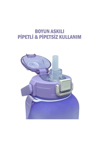 Vagonlife Vgn2275-t Mor 1100ml Çocuk Pipetli/pipetsiz Kullanım Su Matarası -askılı