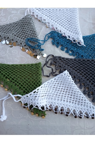 Elmundo Butik Üçgen File Bandana Saks Mavisi
