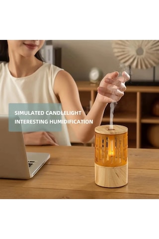 Mum Işığı Görünümlü Taşınabilir 125ml Kapasiteli Işıklı Aroma Yayıcı Hava Nemlendirici - 9024293127252ynt