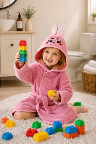 Pembe Tavşan Kapüşonlu Çocuk Bornozu Unisex Bebek Ve Çocuk Banyo Bornozu, Yumuşak Dokulu, 1-10 Yaş 3-4 Yaş