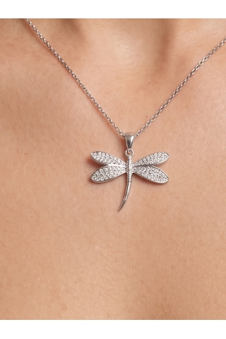 Yusufçuk Zirkon Taşlı Kadın Çelik Kolye,hediye,özel Gün,sevgililer Günü , Anneler Günü, Zirkon Taş ,gümüş Renk, Zarif,minimalist,yaz,yazlık Takı