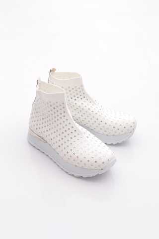Dgn 560 Kadin Taş İşleme Örgülü Sneaker Ayakkabi Beyaz