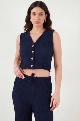 Lela Regular Fit V Yaka Yelek-pantolon Gofre Takım Bayan Takım 5866484 Lacivert