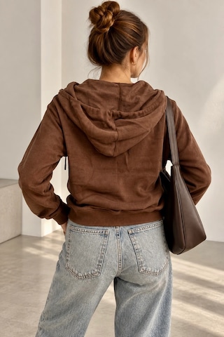 Bb Butik Basic Selanik Dokulu Fermuarlı Kapüşonlu Kadın Sweatshirt My3535 Kahverengi