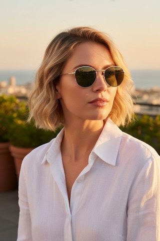 Daniel Klein Dk3263-2 Yeşil Gold Metal Design Yuvarlak Oval Polarize Camlı Unisex Güneş Gözlüğü Gold