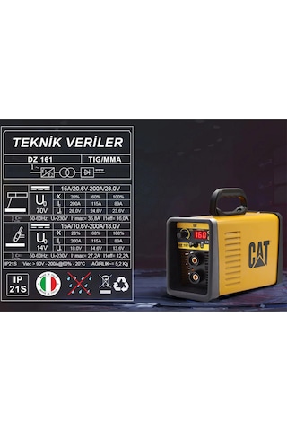 Cat Dz161t 160 Amper Tıg Lıft/mma Çanta Tipi Profesyonel Dijital İnverter Kaynak Makinesi + Cat Dx37