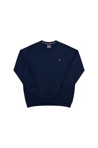 Annex Büyük Beden Basic Waffle Kumaş Erkek Sweatshirt Lacivert