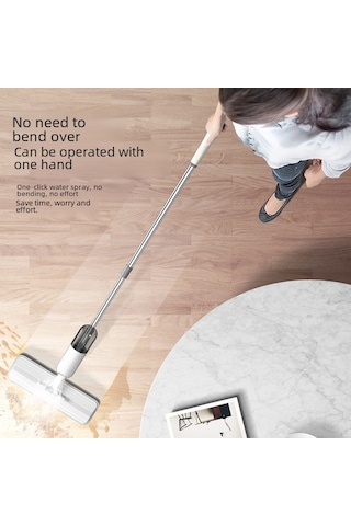 Xiyyadms Ev Temizliği Spreyli Mop Büyük Boy Düz Tabla Ultra İnce Lifli Rotatif Ellerden Temizlemeyen Tüp Mop Beyaz-mavi Başlangıç Modeli