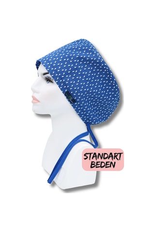 Standart Beden Saks Mavisi Pamuk Çiçeği Cerrahi Bone Doktor Hemşire Sağlıkçı Hastane Bonesi Renkli