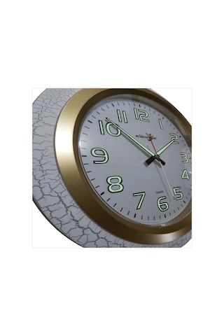 Büyük 35 Cm Fosforlu Çatlatma Beyaz Çerçeve Sessiz Duvar Saati Beyaz