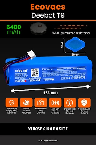 Ecovacs Deebot T9 Uyumlu 6400mah Robot Süpürge Bataryası - Yüksek Kapasite