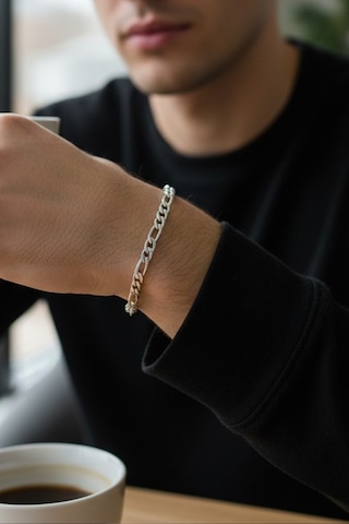 Figaro Model Erkek Çelik Bileklik Gümüş Renk, 4 Mm Klasik Zincir Tasarım Çok Renkli