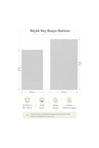2 Parça Banyo Havlu Seti %100 Pamuk 90x150 + 50x90 Cm Elora Collection Açık Gri