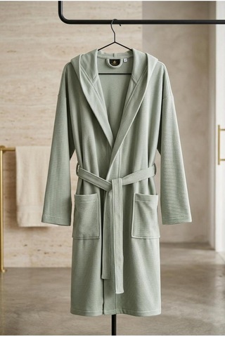Soft Comfort Lacost Örgü Unisex Kapüşonlu Bornoz Yeşil