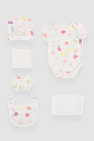 Baskılı Tavşan Desenli 10 Parça Kutulu Hastane Çıkışı Seti Ekru