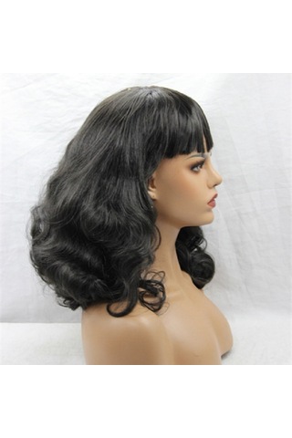 Lebıhmurah Wg1364 Ön Dantel Peruk Saç Brezilyalı Dalga Rulo İnsan Saç Patlama İle Peruk Siyah Kadınlar İçin Doğal Siyah Renk 14 Inç