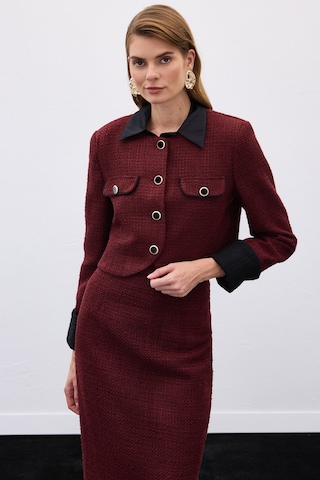 Sateen Kontrast Kısa Tüvit Ceket - Bordo-136337 Bordo