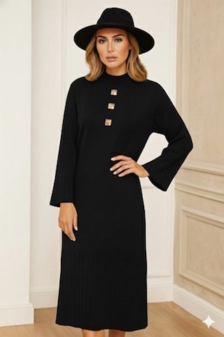 Onno Style Women Triko 3 Düğme Elbise Siyah