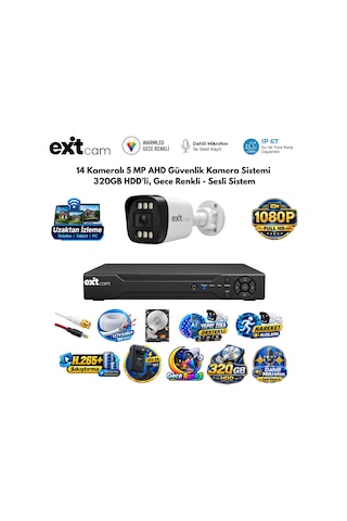 Exitcam 14 Kameralı Full Hd Sesli Ahd Güvenlik Seti 320 Gb Hdd, 240 Metre Kablo, Renkli Gece Görüşü