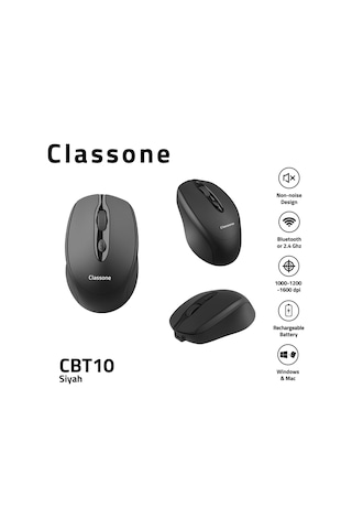 Classone Cbt10 Bluetooth + 2.4 Ghz Şarj Edilebilir Kablosuz Mouse-siyah Diğer
