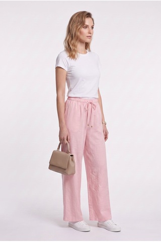 Ayhan Kadın Keten Karışımlı Geniş Paça Beli Bağcıklı Crop Pantolon 26ykrb71537 Pembe