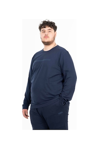 Maraton Sportswear Büyük Beden Erkek Bisiklet Yaka Takma Kol Basic Açık Lacivert Sweatshirt 22420-açık Lacivert