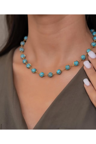 Bayar Gold 14 Ayar Kafesli Firuze Kolye Sarı Altın