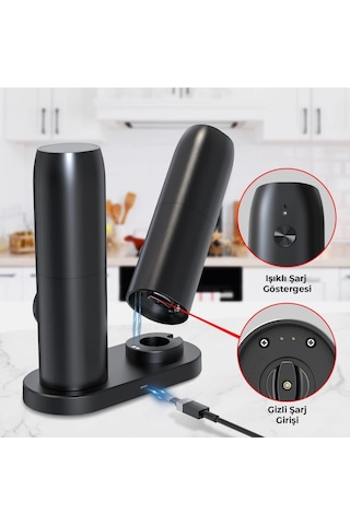 Fabcio Nero Elektrikli Otomatik Tuz Ve Baharat Öğütücü Şarjlı