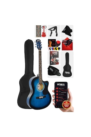 Midex Rg-540bl Kaliteli Kesik Kasa Mavi 40 İnç Akustik Gitar Seti 4/4 Yetişkin