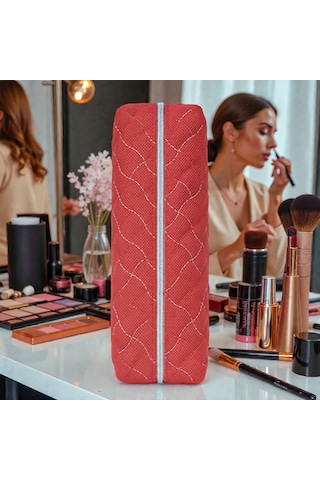 Makyaj Malzeme Çantası, Kapitone Mini Vanity Çanta Zarif Kompakt Form 20 8 8 Cm 1 Ad Açık Kırmızı