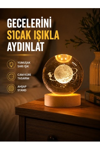 Ahşap Standlı Sarı Işıklı Dekoratif Küre Kız Figürü Tasarım Standart 19059144