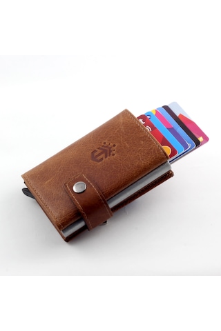 Ancora Leather Crazy Hakiki Deri Erkek Cüzdanı Otomatik Taba