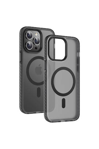 Apple Uyumlu iPhone 14 Pro Max Kılıf Mat Arka Yüzey Wireless Şarj Özellikli Zore Locik Kapak Siyah