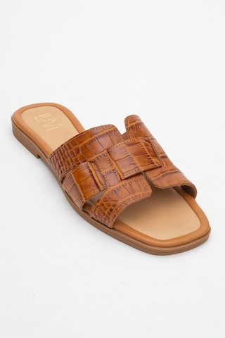 Luvishoes Luvi Shoes Notre Taba Baskı Hakiki Deri Kadın Terlik Taba
