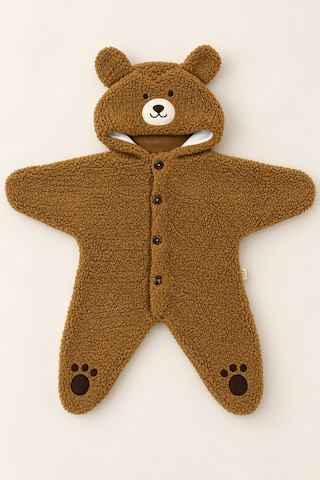 Beniizle 0-6 Ay Unisex Ayıcık Kapüşonlu Welsoft Bebek Tulum Kahverengi