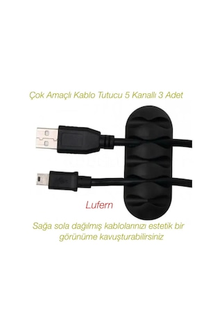 Çok Amaçlı Kablo Tutucu 5 Kanallı 3 Adet Düzenleyici Sabitleyici Yapışkanlı Toparlayıcı Şarj Kablosu