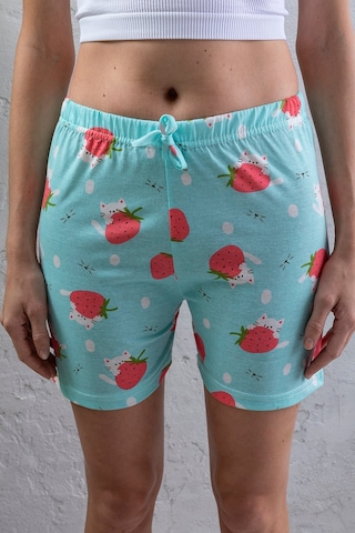 Giysa Kadın Beli Lastikli Desenli Şort Pijama Altı Turkuaz - 2027 Turkuaz