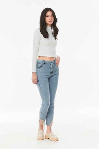 Fullamoda Taşlı Yüksek Bel Straight Fit Kız Çocuk Jean- Altın 24MCCK3664202245-Mavi
