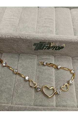 Tiptop/ Gold Renk Kalp Model Zirkon Taşlı Bileklik Altın - Gold