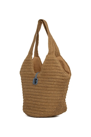 Bagmori Oval Kova Hasır Tote Çanta Vizon