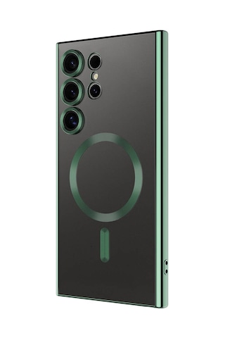 Teknomoda Samsung Galaxy Uyumlu S24 Ultra Kılıf Kamera Lens Korumalı Renkli Magsafe Şeffaf Silikon Koyu Yeşil