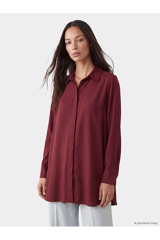 Lcw Everyday Bordo Gabardin Kadın Gömlek Tunik
