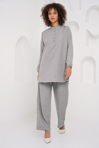 Bigdart 6678 Keten Tunik Pantolon İkili Takım - Gri