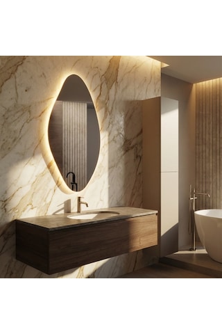 35x70 Cm Modern Oval Led Banyo Aynası Dim Edilebilir Dokunmatik, 3000k Günışığı Sarı
