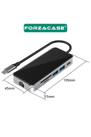 Forzacase Type-c To Hdmı 5 Usb 3.0 Rj45 Usb-c 60w Tf Ve Sd Dönüştürücü 10in1 Hub - Fc1153